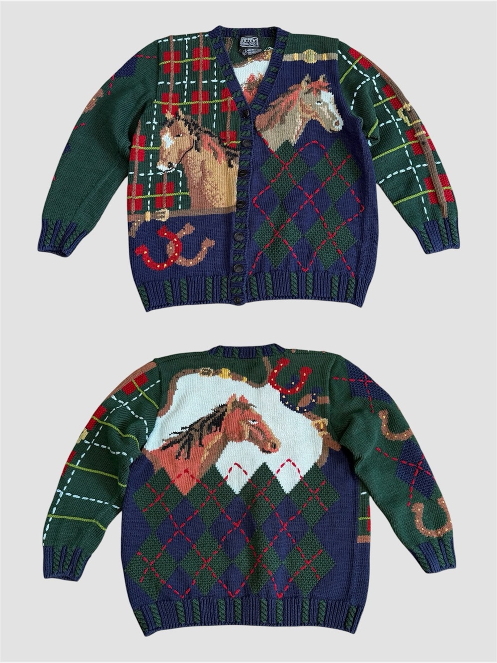 Vintage Berek Horse Equestrian Cardigan Sweater Size Large Novelty Knit Western